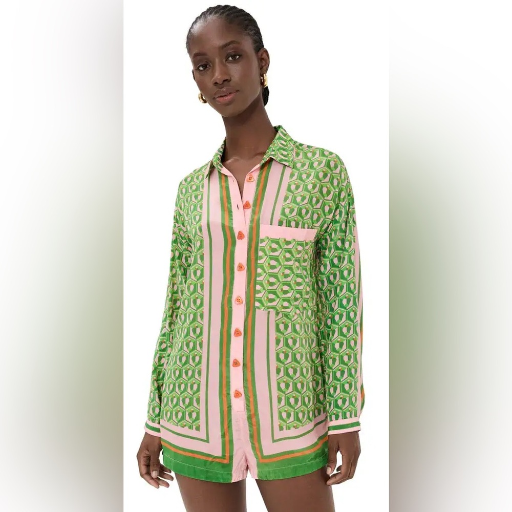 FARM Rio Green Pink Geo-Print Button Romper